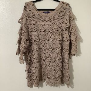 Roaman's Lagenlook Crochet Beige Forest Fairy Boho Hippie Beachy Artsy Blouse 1X